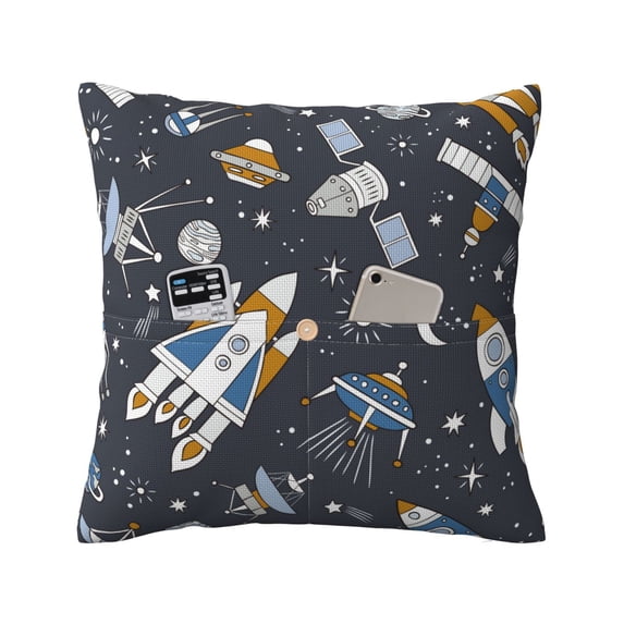 Bingfone Space Cars Linen Throw Pillow Covers Cushion Case Pocket Button Vintage Farmhouse Pillowcase For Sofa Couch Bed 20"X20"