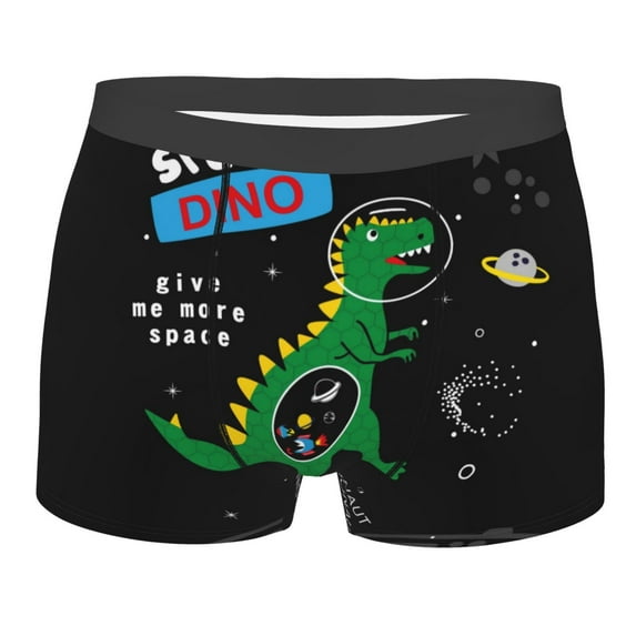 Bingfone Space Dino Cartoon Black Men'S Underwear - Casual Stretch Boxer Briefs-Medium