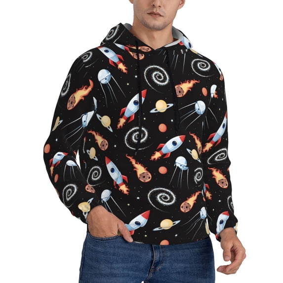 Bingfone Space Rocket Men's Drawstring Hoodie Long Sleeve Pocket Sweatshirts-4X-Large
