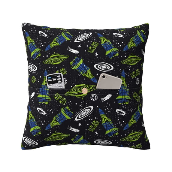 Bingfone Space Rockets Linen Throw Pillow Covers Cushion Case Pocket Button Vintage Farmhouse Pillowcase-16"x16"