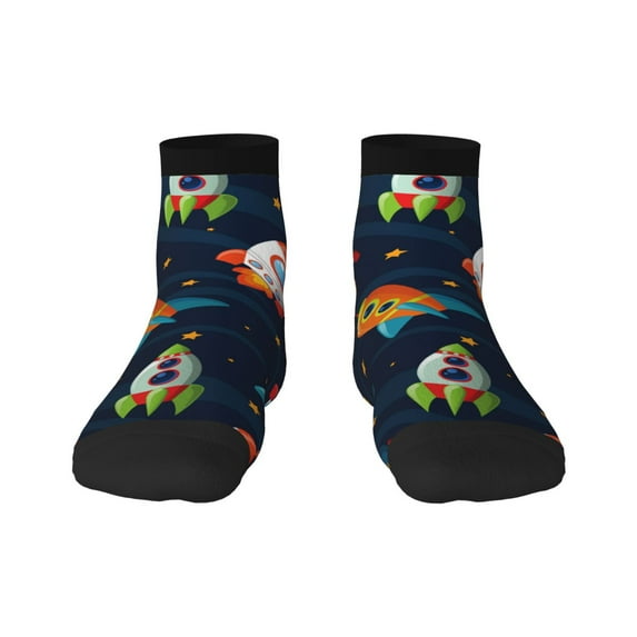 Bingfone Spaceships And Stars Design Patterned Men'S Women'S Casual Cotton Socks