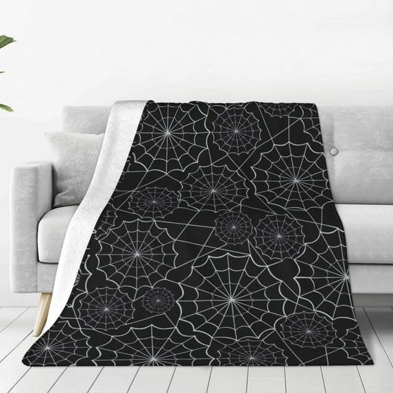 Bingfone Spider Web Black Print Flannel Fleece Blanket Throw Blanket For Bed,Sofa,Couch,Travel,Camping(80"X60")