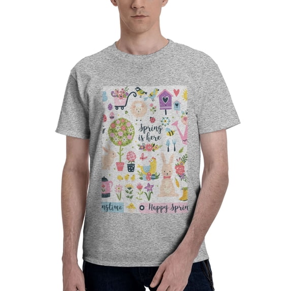 Bingfone Spring Flowers Birds Men'S Loose Fit Short-Sleeve Pocket T-Shirt