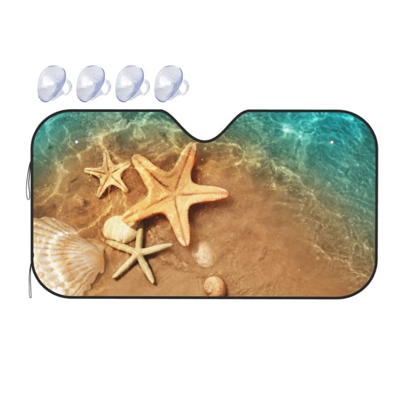 Bingfone Starfish And Seashell 1 Car Windshield Sunshade,Sun Foldable Sun Shield Sun Visor for Car - Medium