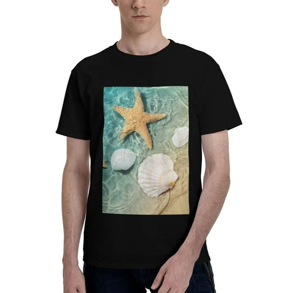 Bingfone Starfish And Seashell Men'S Loose Fit Short-Sleeve Pocket T-Shirt