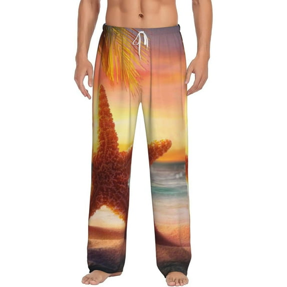 Bingfone Starfish Sunset Sea Beach Mens All Over Print Sleep Pajama Pants-Small