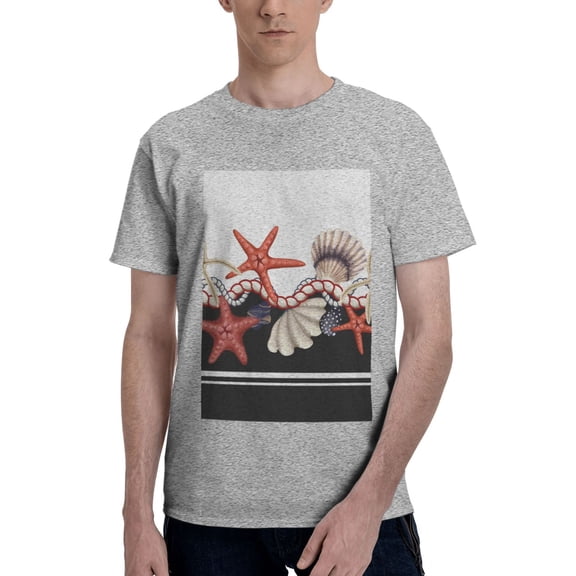 Bingfone Starfishes Shells Men'S Loose Fit Short-Sleeve Pocket T-Shirt