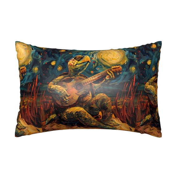 Bingfone Starry Night Guitar Turtle Print Satin Pillowcase for Hair - Standard Size with Zipper Silky & Soft Pillow Covers,20x30 Inches-No pillow core
