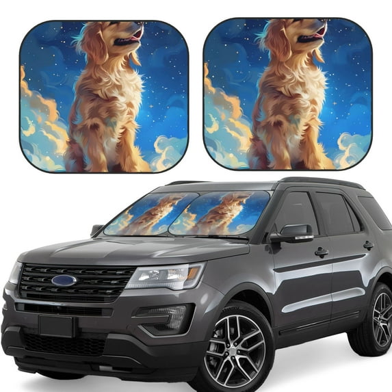Bingfone Starry Sky Cloud Dog Windshield Sun Shade 2-Piece Foldable Car Front Window Sunshade for Most Sedans SUV Truck - Small
