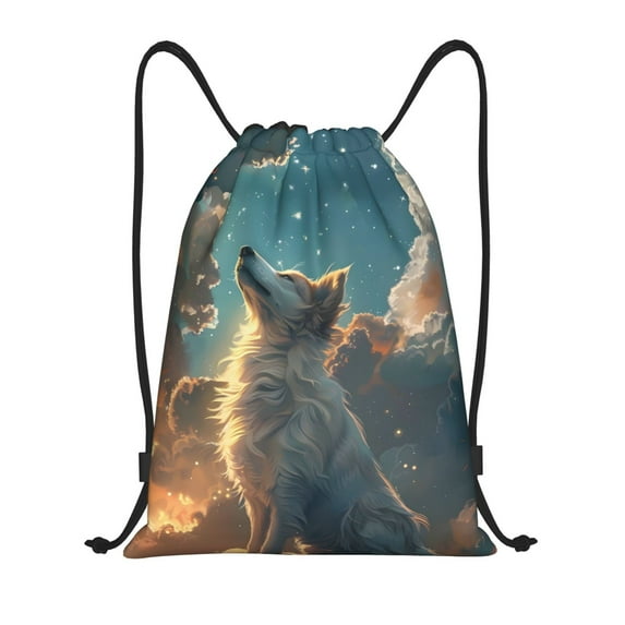 Bingfone Starry Sky Cloud Wolf Drawstrings Backpacks Bags for Men Women ...