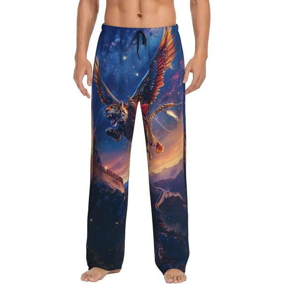 Bingfone Starry Sky Flying Tiger Mens All Over Print Sleep Pajama Pants-Medium
