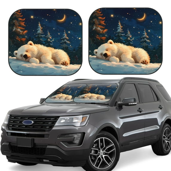 Bingfone Starry Sky Sleep White Bear Windshield Sun Shade 2-Piece Foldable Car Front Window Sunshade for Most Sedans SUV Truck - Medium