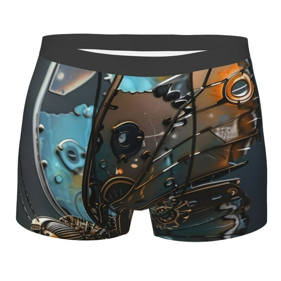 Bingfone Steampunk Mechanical Butterfly Men's Underwear - Casual Stretch Boxer Briefs-X-Large