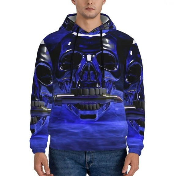 Bingfone Steel Skull Men'S Drawstring Hoodie Long Sleeve Pocket Sweatshirts-Large