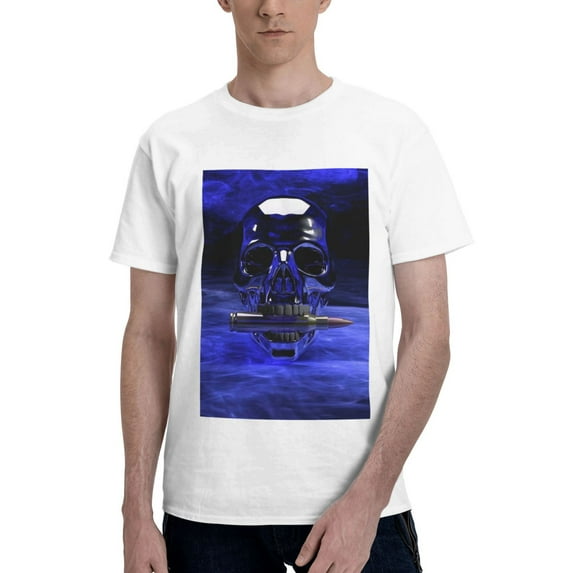 Bingfone Steel Skull Men'S Loose Fit Short-Sleeve Pocket T-Shirt