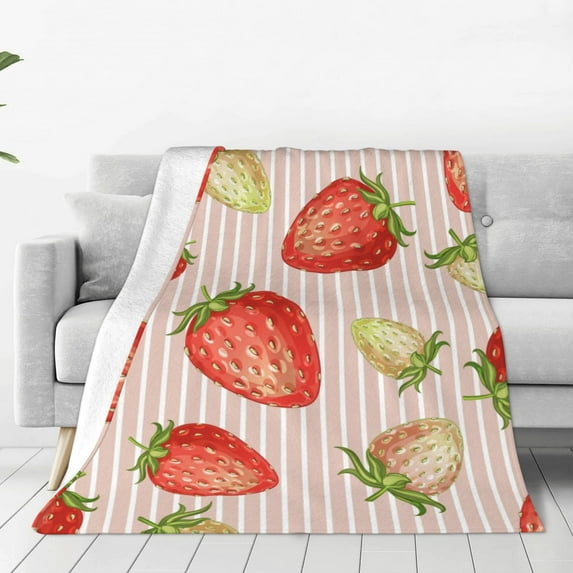Bingfone Strawberries Print Flannel Fleece Blanket Throw Blanket For Bed,Sofa,Couch,Travel,Camping(60"X50")