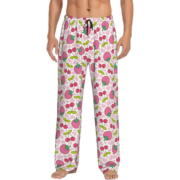 Bingfone Strawberry And Cheery Mens All Over Print Sleep Pajama Pants-Small