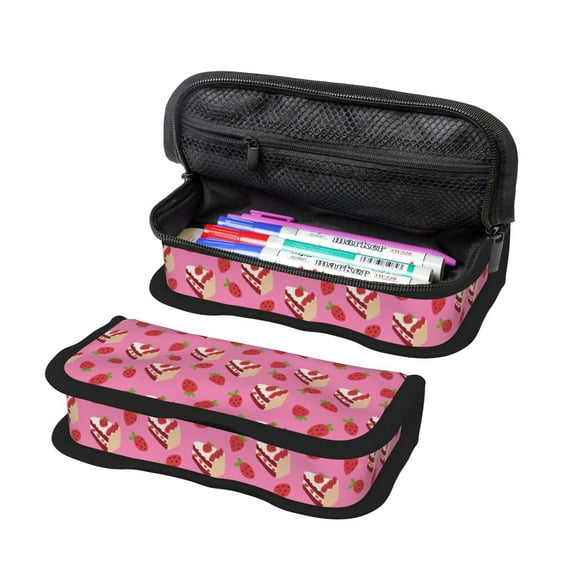 Bingfone Strawberry Cake Print Pencil Case Large Capacity Pencil Pouch Pen Bag Office Stationery Organizer Multifunctional Pencil Bag for Women & Men