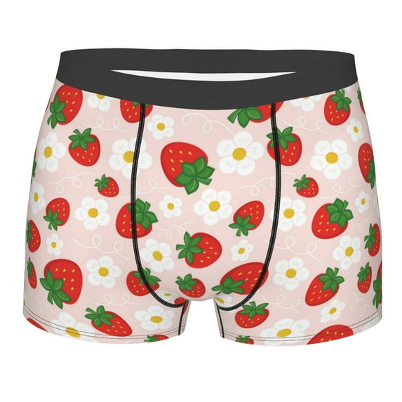 Bingfone Strawberry Floral Men's Underwear - Casual Stretch Boxer Briefs-Medium