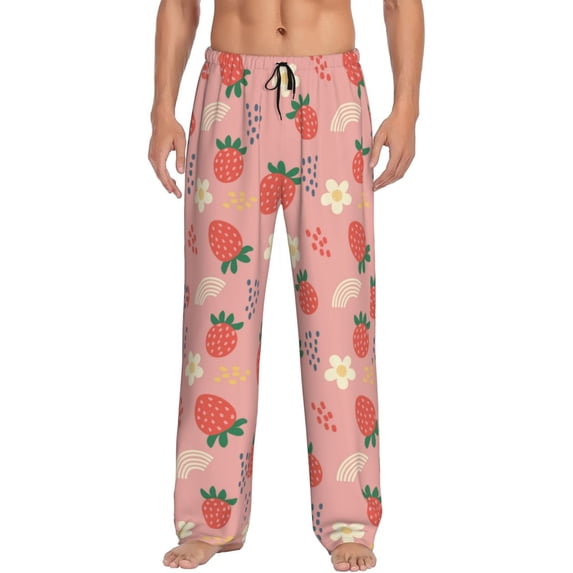 Bingfone Strawberry Floral Mens All Over Print Sleep Pajama Pants-X-Large