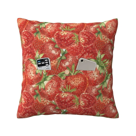 Bingfone Strawberry Linen Throw Pillow Covers Cushion Case Pocket Button Vintage Farmhouse Pillowcase For Sofa Couch Bed 20"X20"