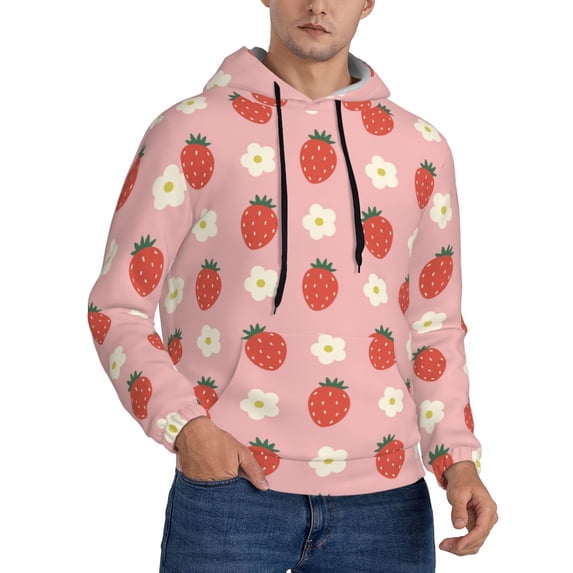 Bingfone Strawberry Men's Drawstring Hoodie Long Sleeve Pocket Sweatshirts-3X-Large