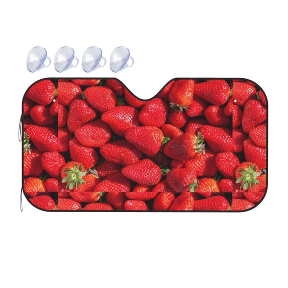 Bingfone Strawberry Red Car Windshield Sunshade,Sun Foldable Sun Shield Sun Visor For Car - Medium