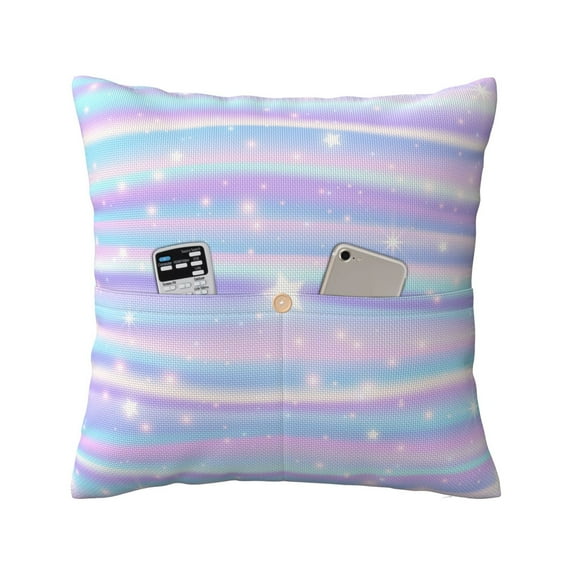 Bingfone Striped Gradient Linen Throw Pillow Covers Cushion Case Pocket Button Vintage Farmhouse Pillowcase For Sofa Couch Bed 18"X18"