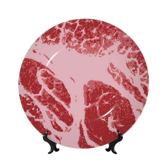 Bingfone Striped Meat Print Bone China Dinner Decorative Plates,Handmade Ceramic Dinner Plate with Stand for Home Club-8in