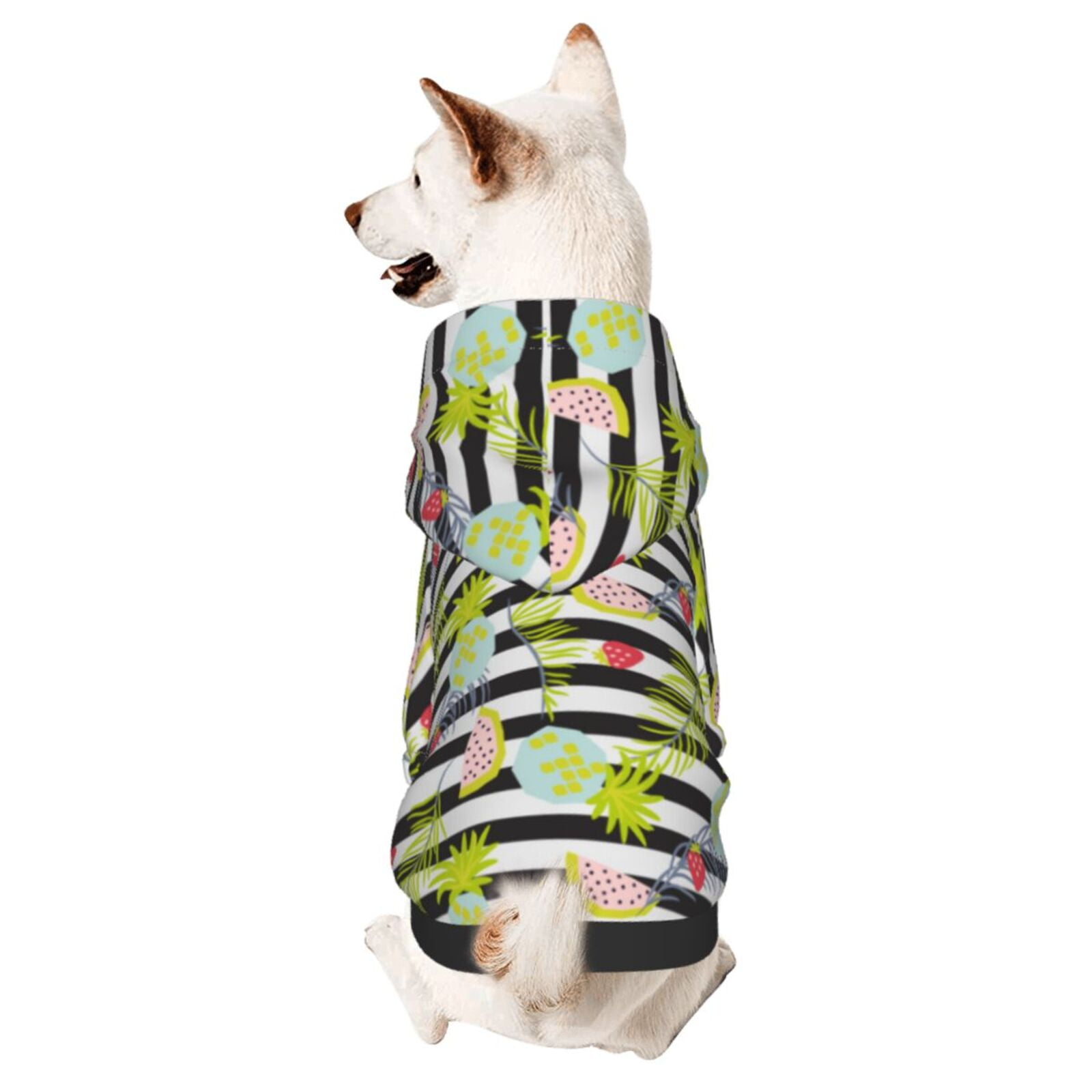 Bingfone Striped With Palm Tree Branches Dog Clothes Hoodie, Pet Winter