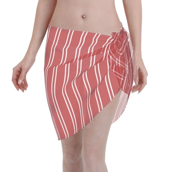 Bingfone Stripes Red White Women's Sarong Swimsuit Cover Ups Bathing Suit Coverups Chiffon Beach Wrap Skirts