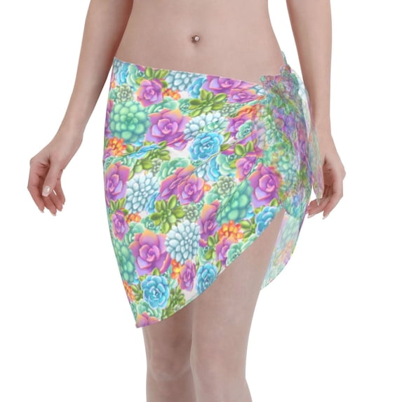 Bingfone Succulents Women's Sarong Swimsuit Cover Ups Bathing Suit Coverups Chiffon Beach Wrap Skirts