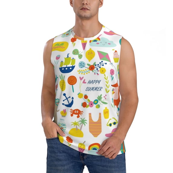 Bingfone Summer Animal Pattern Men's Tank Tops Workout Sleeveless Tee Shirts Running Beach Tanks for Men-X-Large