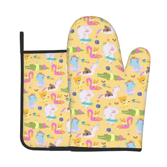 Bingfone Summer Animals Print Oven Mitts Pot Holders Set 2 PCS for Kitchen for Cooking Grilling Baking BBQ Pot Holders Cook Essentials