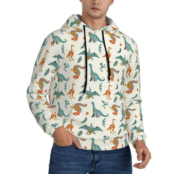 Bingfone Summer Dinosaur Men's Drawstring Hoodie Long Sleeve Pocket Sweatshirts-3X-Large