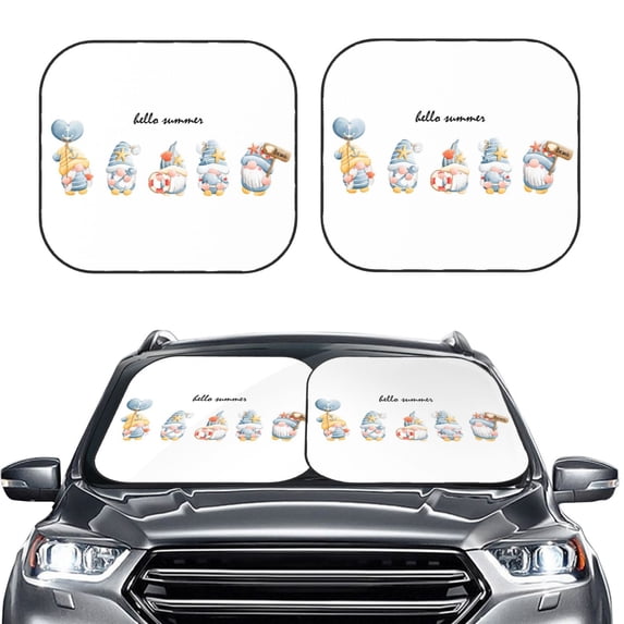 Bingfone Summer Gnome Print 2-Piece Sun Shade Front Windshield - Foldable Car Front Window Sunshades For Most Sedans Suv Truck - Large