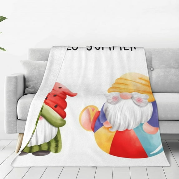 Bingfone Summer Gnome Print Flannel Fleece Blanket Throw Blanket for Bed,Sofa,Couch,Travel,Camping(50"x40" )