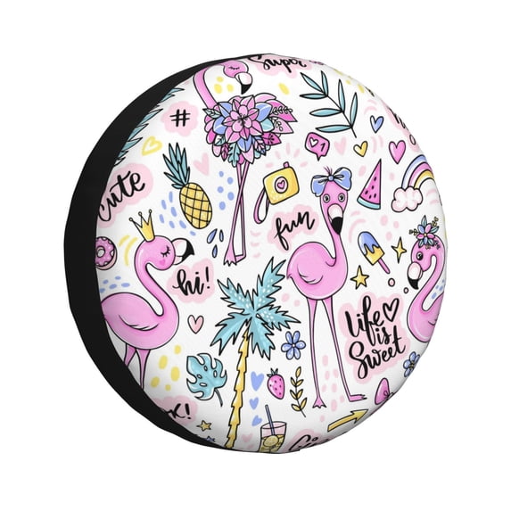 Bingfone Summer With Flamingo Spare Tire Cover Weatherproof Universal Wheel Protectors For Rv Camper Travel Trailer Suv Truck 16 Inch