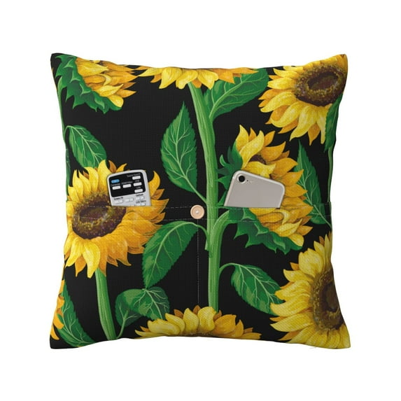 Bingfone Sunflower 1 Linen Throw Pillow Covers Cushion Case Pocket Button Vintage Farmhouse Pillowcase for Sofa Couch Bed 16"x16"
