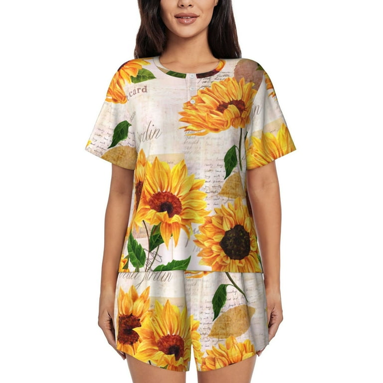 Bingfone Sunflower 5 Print Pajamas Sets for Women Soft Short Sleeved Pjs with Lounge Shorts Two Piece Sleepwear Walmart