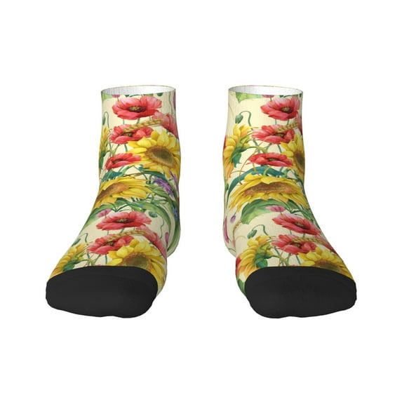 Bingfone Sunflower Cornflower Poppy Design Patterned Men'S Women'S Casual Cotton Socks