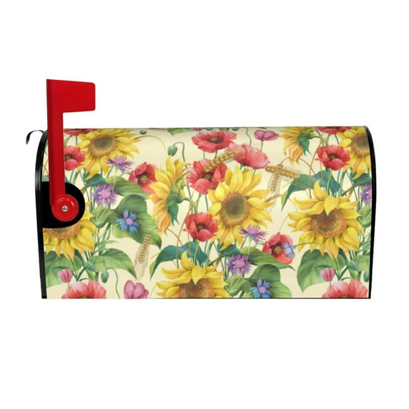 Bingfone Sunflower Cornflower Poppy Magnetic Mailbox Cover Standard Size For Garden Yard Outdoor Decorations-25.5x21 In