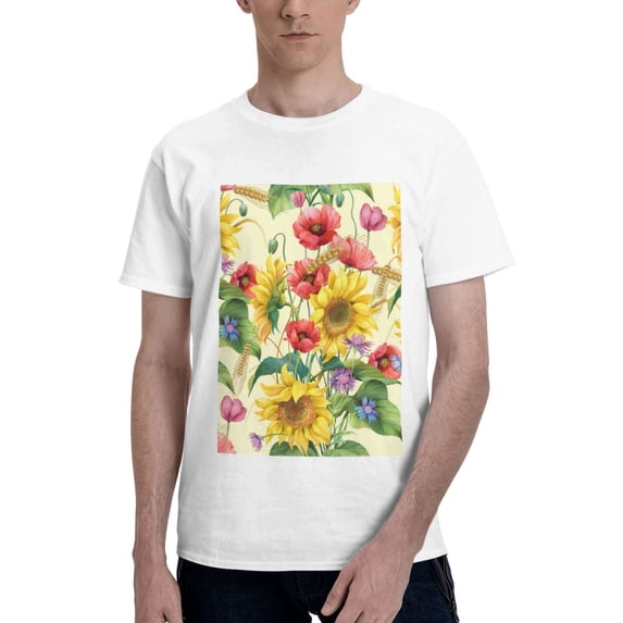 Bingfone Sunflower Cornflower Poppy Men'S Loose Fit Short-Sleeve Pocket T-Shirt