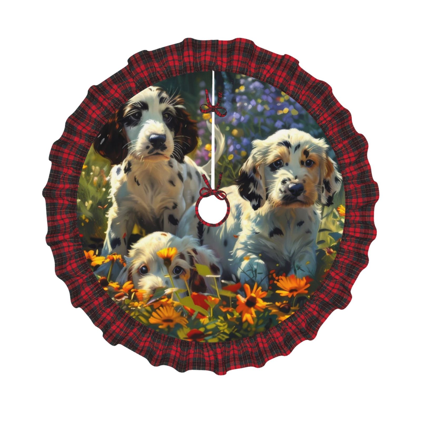 Bingfone Sunflower Field Spotted Dog Christmas Tree Skirt Mat Christmas