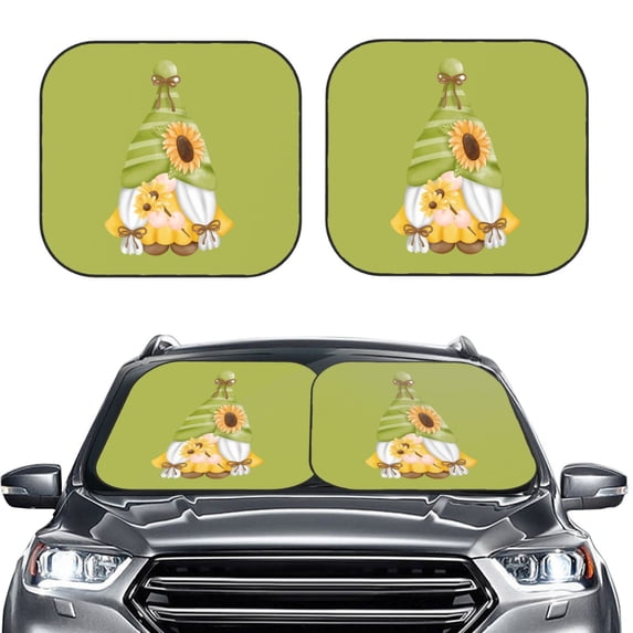 Bingfone Sunflower Gnomes Print 2-Piece Sun Shade Front Windshield - Foldable Car Front Window Sunshades For Most Sedans Suv Truck - Medium