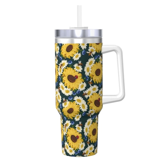 Bingfone Sunflowers for 40 Oz Stainless Steel Travel Mug Double Wall Water Coffee Cup for Home,Office, Outdoor Works Great for Ice Drinks and Hot Beverage