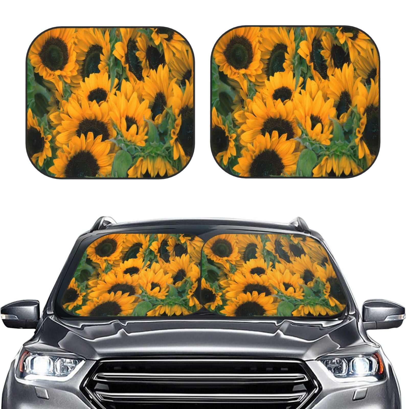 Bingfone Sunflowers 7 Print 2-Piece Sun Shade Front Windshield ...