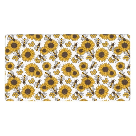 Bingfone Sunflowers And Bees Large Gaming Mouse Pad,Extended Desk Mousepad With Stitched Edges,Non-Slip Base,29.5 X 16 In