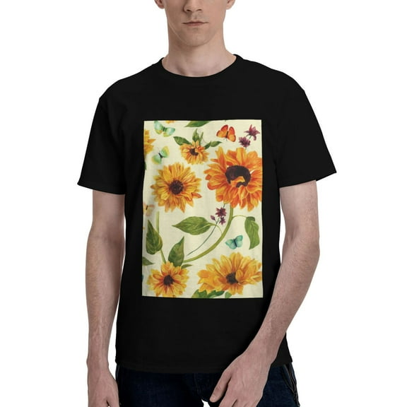 Bingfone Sunflowers And Butterflies Men'S Loose Fit Short-Sleeve Pocket T-Shirt