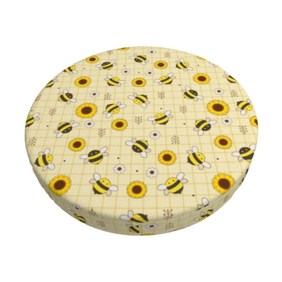 Bingfone Sunflowers Bee Padded Round Bar Stool Cover Cushion with Elastic Fabric Round Chair Seat - Sunflowers Bee